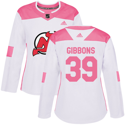 Adidas Devils #39 Brian Gibbons White/Pink Authentic Fashion Women's Stitched NHL Jersey